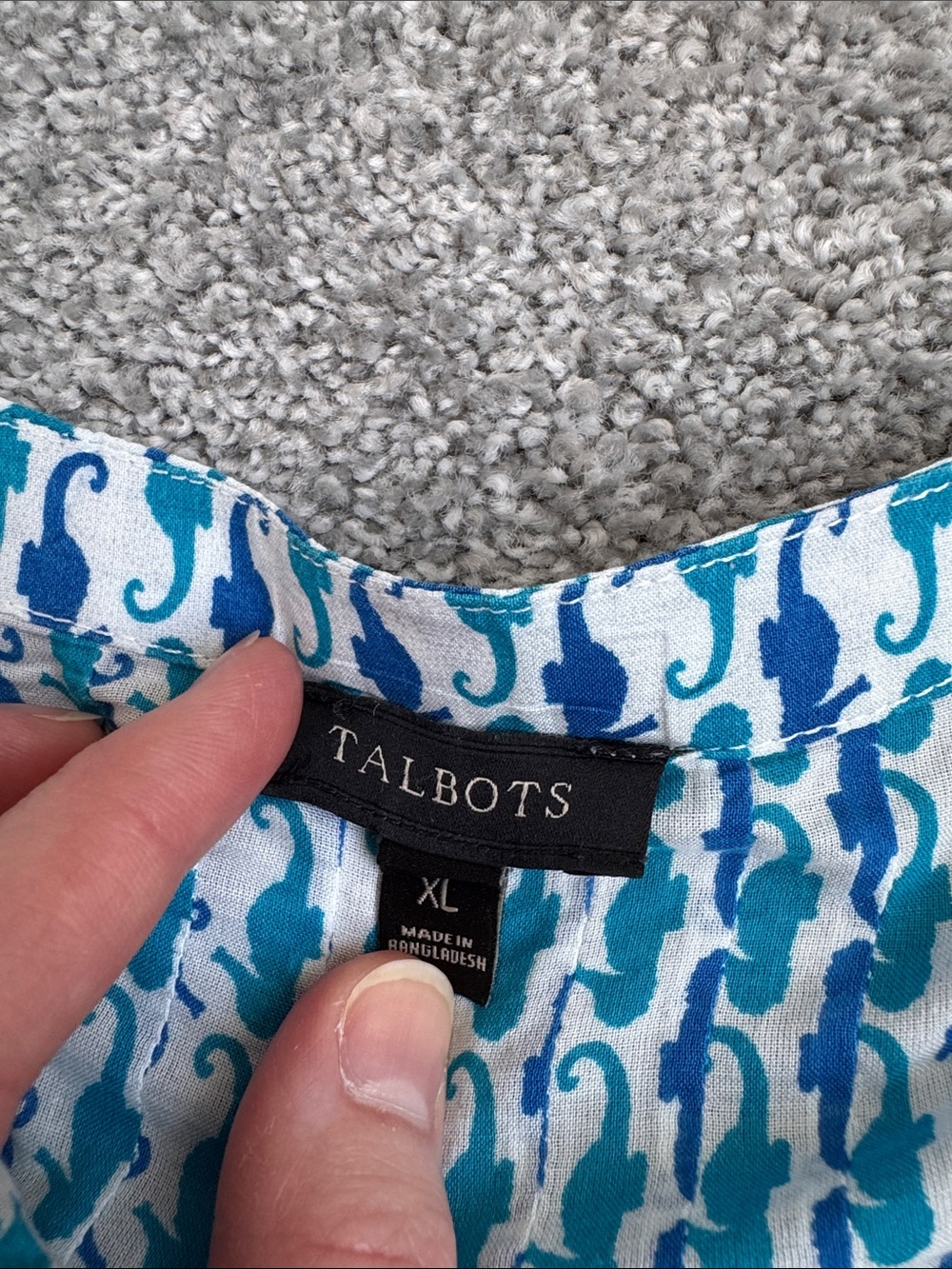 Talbots Blue Patterned Split-Neck Blouse - Picture 4 of 5
